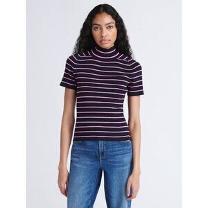 Free Assembly Women's Cozy Yarn Mock Neck Sweater with Short Sleeves, Size S